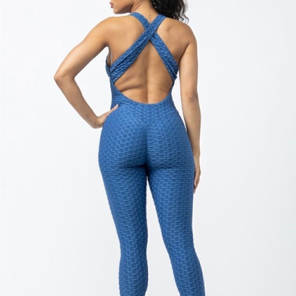 Blue Honeycomb Jumpsuit